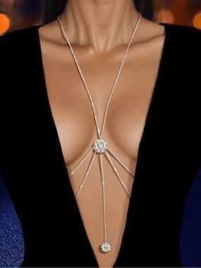 Anthropologie Silver Sunburst Lariat Body Necklace